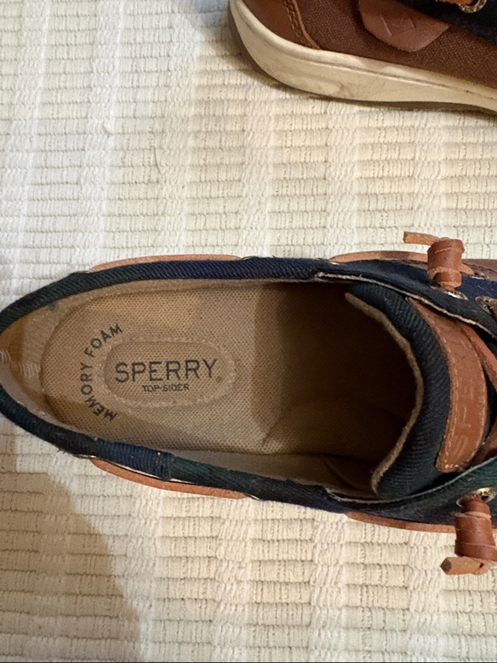 Sperry Brown Leather & Navy Canvas Classic Boat Shoes - Picture 3 of 4